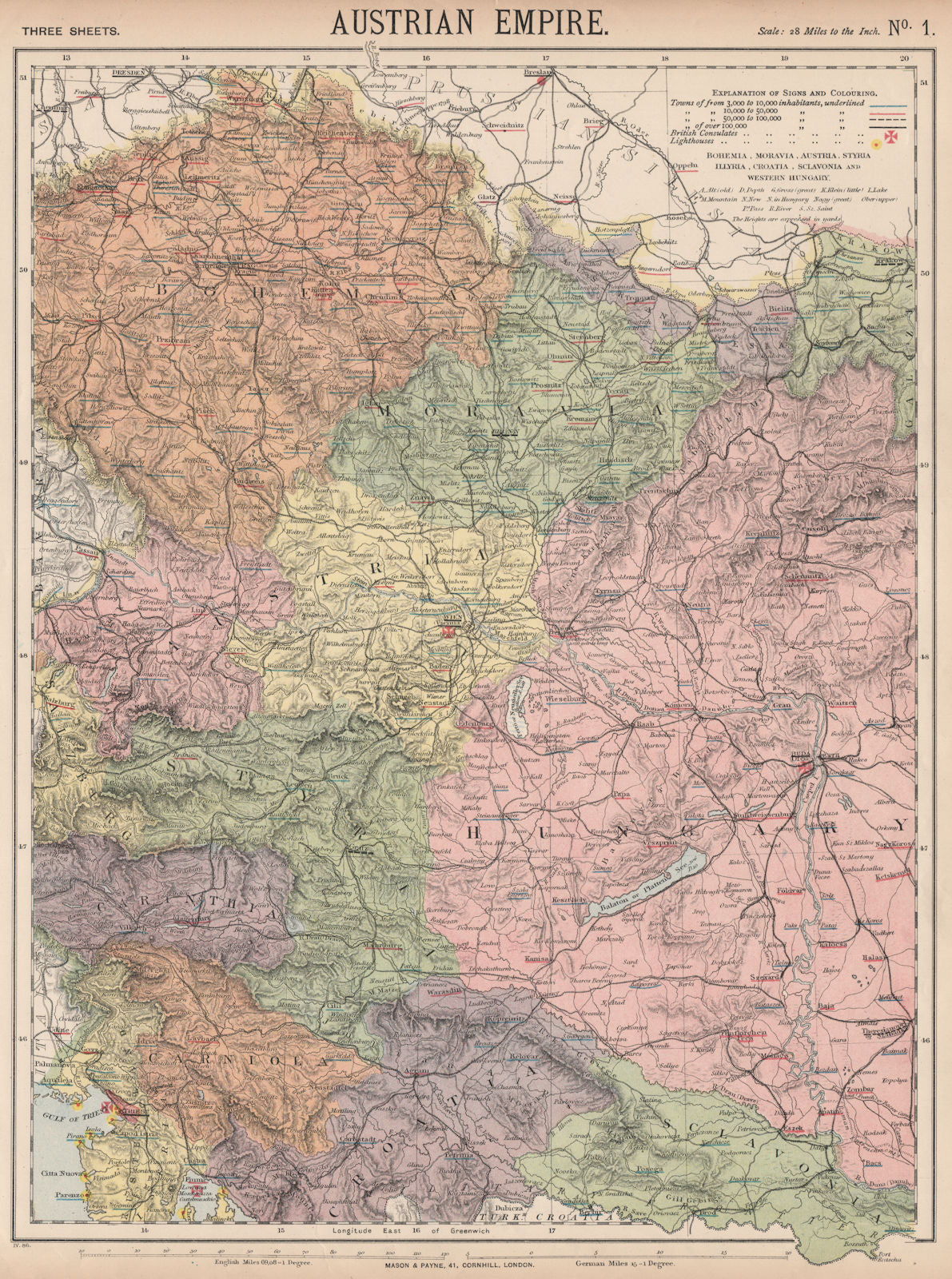AUSTRIAN EMPIRE. Bohemia Moravia Styria Illyria Croatia Hungary. LETTS 1889 map